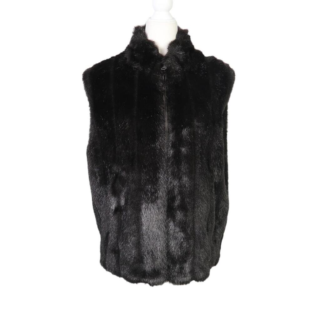 Vintage 90s Olympia dark brown faux fur zip front vest Medium